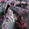 Tesatura denim din bumbac – brodata , Negru – Roz – Cyclamen - Alb