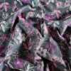 Tesatura denim din bumbac – brodata , Negru – Roz – Cyclamen - Alb