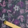 Tesatura denim din bumbac – brodata , Negru – Roz – Cyclamen - Alb