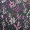 Tesatura denim din bumbac – brodata , Negru – Roz – Cyclamen - Alb