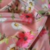 Tesatura din matase naturala - crepe de chine cu design floral, Roz