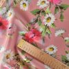 Tesatura din matase naturala - crepe de chine cu design floral, Roz