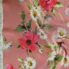 Tesatura din matase naturala - crepe de chine cu design floral, Roz