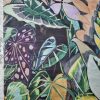 Tesatura din matase naturala cu viscoza  - tip panou cu design exotic ,  Multicolor