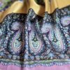 Tesatura din matase naturala cu viscoza  - tip panouri mici cu bordura  design floral și motive paisley,  Multicolor
