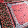 Tesatura din matase naturala twill - panou cu design floral, Rosu - Negru - Verde - Alb