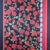 Tesatura din matase naturala twill - panou cu design floral, Rosu - Negru - Verde - Alb
