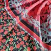 Tesatura din matase naturala twill - panou cu design floral, Rosu - Negru - Verde - Alb