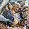 Tesatura din matase naturala twill - panou cu design renascentist, Bleu – Auriu - Bej