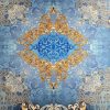Tesatura din matase naturala twill - panou cu design renascentist, Bleu – Auriu - Bej