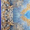Tesatura din matase naturala twill - panou cu design renascentist, Bleu – Auriu - Bej