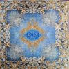 Tesatura din matase naturala twill - panou cu design renascentist, Bleu – Auriu - Bej