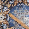 Tesatura din matase naturala twill - panou cu design renascentist, Bleu – Auriu - Bej