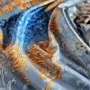 Tesatura din matase naturala twill - panou cu design renascentist, Bleu – Auriu - Bej