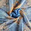 Tesatura din matase naturala twill - panou cu design renascentist, Bleu – Auriu - Bej