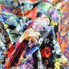 Tesatura din matase naturala twill - panou cu design floral, Multicolor
