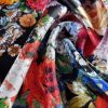 Tesatura din matase naturala twill - panou cu design floral, Multicolor