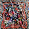 Tesatura din matase naturala twill - panou cu design floral, Multicolor