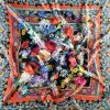 Tesatura din matase naturala twill - panou cu design floral, Multicolor