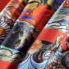 Tesatura din matase naturala twill - panou cu design floral, Multicolor