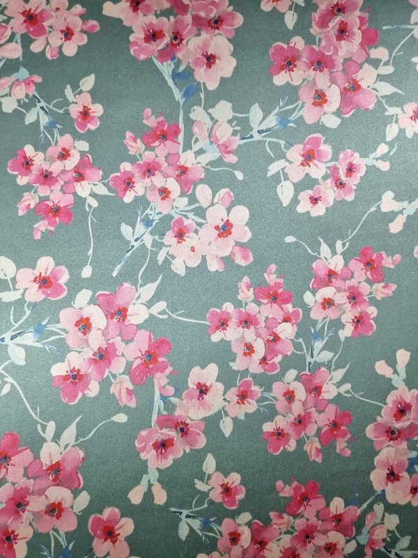 Tesatura dublu crepe din mătase -  design floral, Vernil - Cyclamen