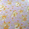 Tesatura din mătase naturala tip jacquard - design floral, Lila – Portocaliu - Galben