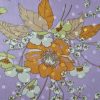 Tesatura din mătase naturala tip jacquard - design floral, Lila – Portocaliu - Galben
