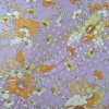 Tesatura din mătase naturala tip jacquard - design floral, Lila – Portocaliu - Galben