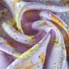 Tesatura din mătase naturala tip jacquard - design floral, Lila – Portocaliu - Galben