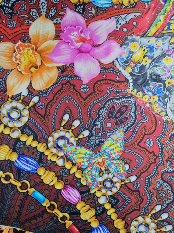 Tesatura din mătase naturala twill – tip panou design oriental, Multicolor