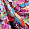 Tesatura din viscoza subțire - design exotic cu flori stilizate, Multicolor