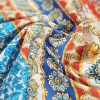 Tesatura fina din bumbac cu broderie  spartă - benzi etno cu motive florale , Multicolor