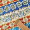 Tesatura fina din bumbac cu broderie  spartă - benzi etno cu motive florale , Multicolor