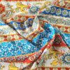 Tesatura fina din bumbac cu broderie  spartă - benzi etno cu motive florale , Multicolor