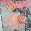 Tesatura jacquard cameleon - design floral, Roz - Gri - Piersiciu , Fond pastel