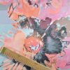 Tesatura jacquard cameleon - design floral, Roz - Gri - Piersiciu , Fond pastel