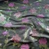 Tesatura jacquard cu suprafața metalizata - design floral, Roz - Cyclamen - Verde închis