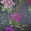 Tesatura jacquard cu suprafața metalizata - design floral, Roz - Cyclamen - Verde închis