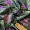 Tesatura jacquard cu suprafața metalizata - design floral, Roz - Cyclamen - Verde închis