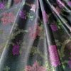 Tesatura jacquard cu suprafața metalizata - design floral, Roz - Cyclamen - Verde închis