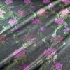 Tesatura jacquard cu suprafața metalizata - design floral, Roz - Cyclamen - Verde închis