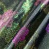 Tesatura jacquard cu suprafața metalizata - design floral, Roz - Cyclamen - Verde închis