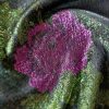 Tesatura jacquard cu suprafața metalizata - design floral, Roz - Cyclamen - Verde închis