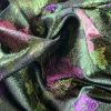 Tesatura jacquard cu suprafața metalizata - design floral, Roz - Cyclamen - Verde închis
