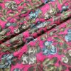 Tesatura jacquard din matase naturala si viscoza - design floral, Cyclamen – Verde