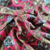 Tesatura jacquard din matase naturala si viscoza - design floral, Cyclamen – Verde