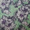 Tesatura jacquard gofrat - design floral, Verde - Negru  - Lila