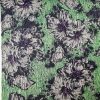 Tesatura jacquard gofrat - design floral, Verde - Negru  - Lila