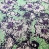 Tesatura jacquard gofrat - design floral, Verde - Negru  - Lila