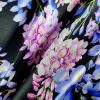 Tesatura satinata din matase naturala -  design floral, Cyclamen – violet - negru